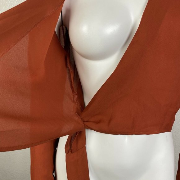 Forever 21 Women's Blouse Wrap Collar Crop Long Sl - Picture 3 of 5